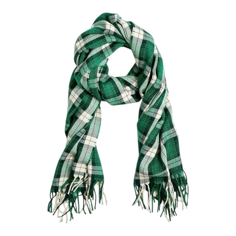 NWT J. Crew Classic Plaid Scarf, Fringe Preppy Holiday Green J.Crew Factory OS